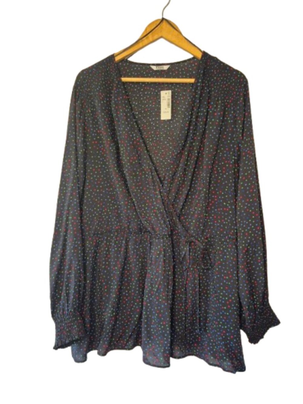 NWT Penningtons Black with Coloured Small Print Pattern Faux Wrap Blouse Size 4X